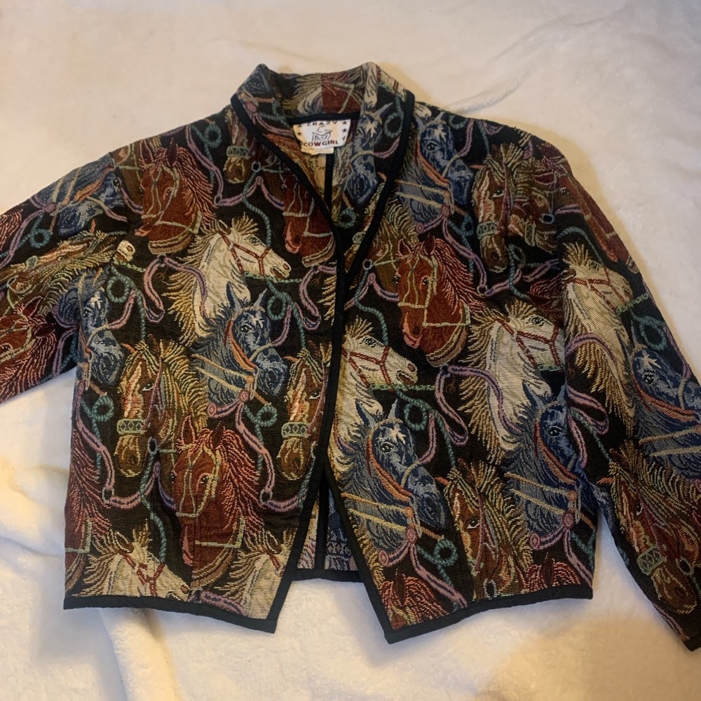 Vintage 90s horse print tapestry open jacket